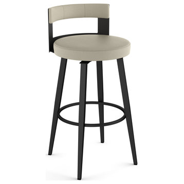 Amisco Paramont Swivel Stool, Greige Faux Leather/Black Metal, Counter Height