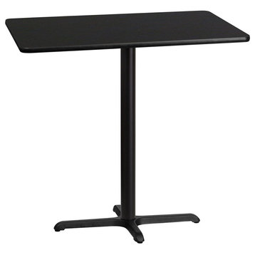 30'' x 42'' Rectangular Black Laminate Table Top with 22'' x 30'' Base