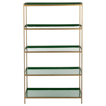 Cain 5 Tier Etagere/Bookcase Green/ Brass