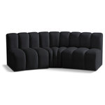 Meridian Furniture - Arc Velvet Upholstered 3-Pc. U-Shaped Modular Sectional, Black - Give your living room or den the perfect blend of style and versatility with this Arc velvet fabric curved modular Sectional. Part of the Arc modular furniture collection, this Sectional comes upholstered in rich black velvet fabric and features deep channel tufting that adds a touch of luxury while enhancing comfort and support. A seamless combination of form and function, this chair can be used with other Arc pieces to create a myriad of configurations in your well-curated room.