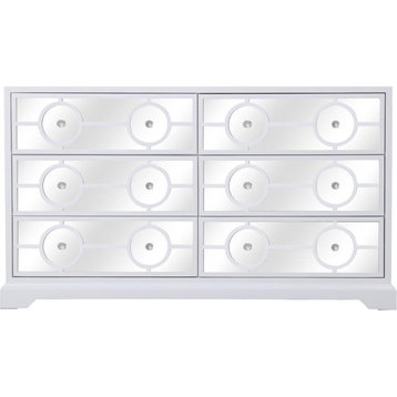 60" Mirrored Six Drawer Cabinet, White