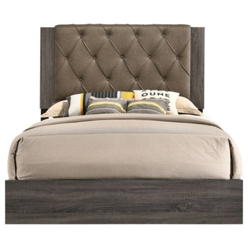 Queen Bed, Fabric and Rustic Gray Oak