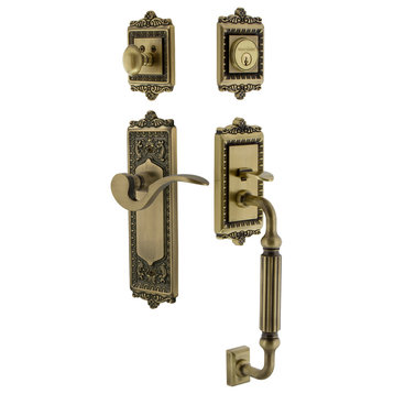 Egg & Dart Plate F Grip Entry Set Manor Lever, Antique Brass, 2-3/4", Right