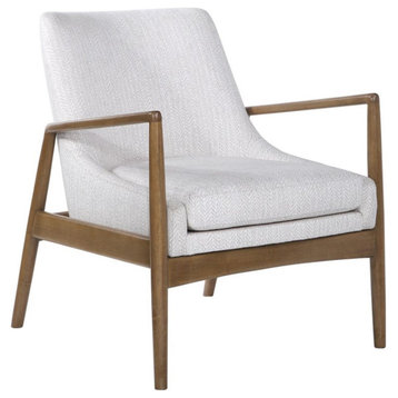 Uttermost Bev Farmhouse Wood and Fabric Accent Chair in White/Taupe