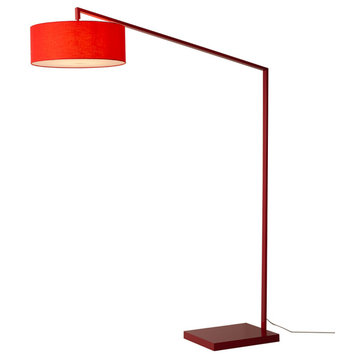 Stretch Arc Floor Lamp, 87", Red Finish, Step Switch, Rectangular Marble Base