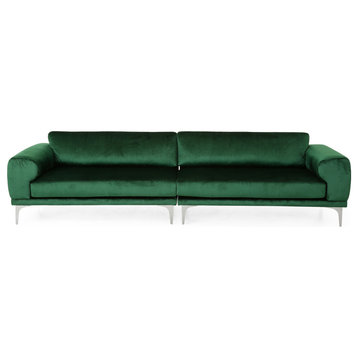 Crosby Modern Glam 4-Seater Velvet Sofa, Emerald/Silver