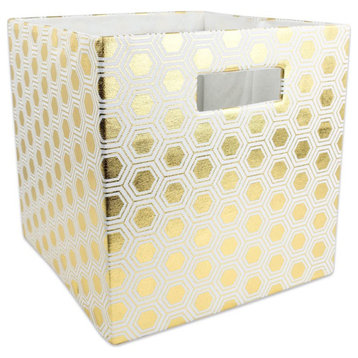 DII 11" Square Modern Polyester Cube Honeycomb Storage Bin in Gold