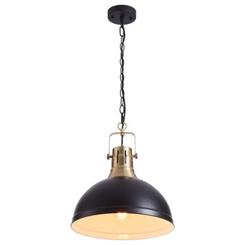 1-Light Single Bowl Style Ceiling Light Modern Pendant, Black