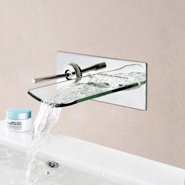$82.99 Clari Wall Mounted Brushed Nickel Glass Waterfall Spout Bathroom Sink Fau