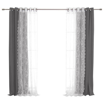 Rose Sheers & Blackout Curtains, Dk.grey, 52"x96"