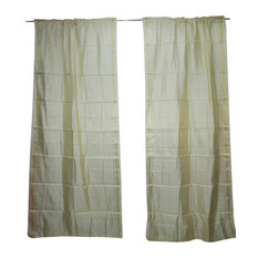 Mogul Interior - 2 Beige Indian Sheer Sari Curtain Drape Rod Pocket Home Decor 96x44 - Curtains