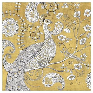 "Color my World Ornate Peacock I Gold" Paper Print by Daphne Brissonnet, 26"x26"