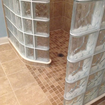 Glass block shower with ready for tile base in Columbus Ohio