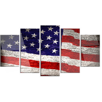 "Large American Flag" Watercolor Metal Art, 5-Panel Diamond, 60"x32"