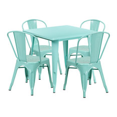 31.5" Square Mint Green Metal Indoor/Outdoor Table Set With 4 Stack Chairs