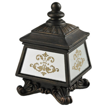 Sterling Industries Bronze Box With Damask Printed Mirror, Black and White