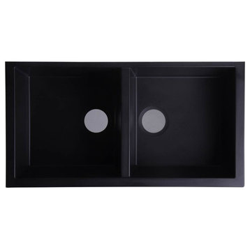 AB3420UM-BLA Black 34" Undermount Double Bowl Granite Composite Kitchen Sink