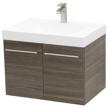 23.25" Wall Mount Vanity Sink Set, White Integrated Sink Top, Taupe Grey