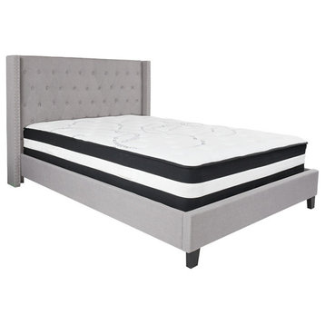 Riverdale Queen Tufted Platform Bed With Pocket Spring Mattress, Light Gray