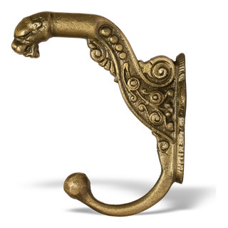 Ornate Tiger Wall Hook in Antique Brass Finish - Traditional