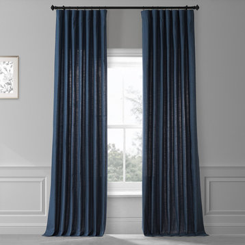 Dune Textured Solid Cotton Curtain Pair, Noble Navy, 50"wx108"l