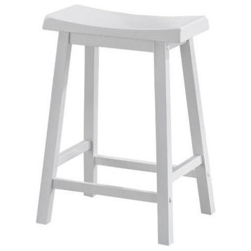 Pemberly Row 24" Solid Wood Saddle Seat Counter Stool in White (Set of 2)
