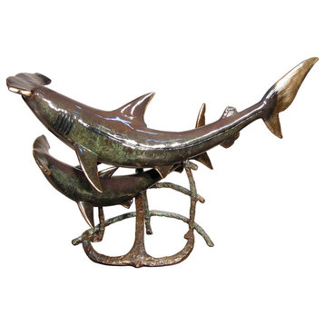 Two Hammerhead Sharks  Bronze Sculpture, Special Patina Finish