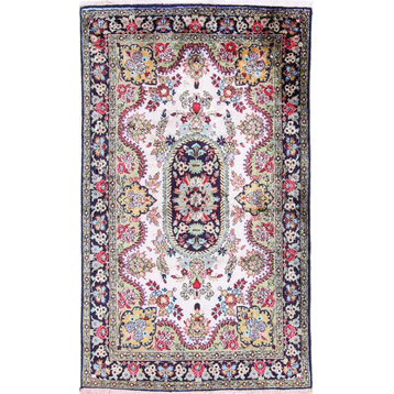 Oriental Rug Kashmir Silk 4'4"x2'7" Hand Knotted Carpet