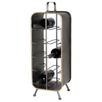 Large Black Metal Wine Rack with Handle, Feet, and Gold Trim, 10-Bottle Rack