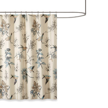Madison Park Quincy Printed Cotton Shower Curtain, Khaki