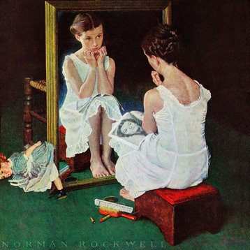 "Girl at the Mirror" Painting Print on Canvas by Norman Rockwell
