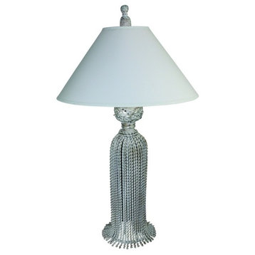 28" Silver Iron Tassel Table Lamp, Cottage Contemporary Romantic Ornate