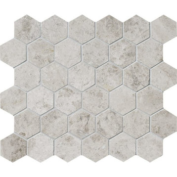 10 3/8"x12" Silver Clouds Polished Hexagon Modern Mosaic