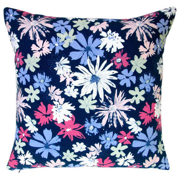 Indoor Ink Outburst Flowers In Navy Blue 20x20 Throw Pillow, Pillow Cover Only