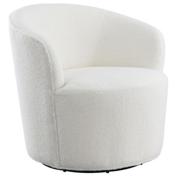 Pemberly Row Modern Fabric Upholstered Swivel Barrel Chair White