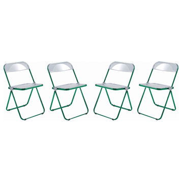 Lawrence Acrylic Folding Chair With Metal Frame Set of 4, Green