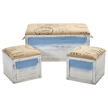 Ocean Breeze Storage Boxes, Bench and Seating Set, 3-Piece Set