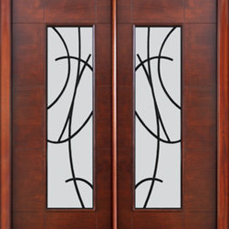 Prehung Low-E Double Door, Florida Approved, Modern Sandonato Ironwork - Front Doors