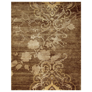 Weave & Wander Timeo Hand Knot Oriental Rug, Brown/Gold, 7'9"x9'9"