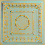 Decorative Ceiling Tiles - 20"x20" Romanesque Wreath, Styrofoam Ceiling Tile, Gold Moss - The classic look of our R 47 Romanesque Wreath styrofoam decorative ceiling tiles adds a look of strength, stability, and beauty to any room in which these tiles are installed. The ancient Romans appreciated beauty wherever they found it, and they would be sure to find it in a room decorated with these stately tiles. The perfectly round central wreath is nestled within a set of equally perfectly symmetrical decorative squares, one created with solid lines, and the other created with a floral design. No matter where it is installed, the R 47 Romanesque Wreath styrofoam decorative ceiling tile is sure to become a classic.