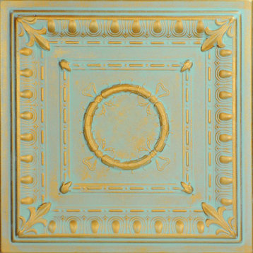 20"x20" Romanesque Wreath, Styrofoam Ceiling Tile, Gold Moss