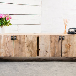 Josh Long Low 4 Door Reclaimed Scaffolding Board Media Unit with Steel Handles - Storage Cabinets