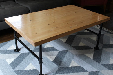Rustic Farmhouse Coffee Table with Pipe Legs