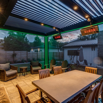 StruXure Adjustable Pergola with TRAX Lighting and Phantom Motorized Screens