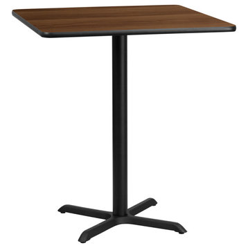 36'' Square Walnut Laminate Table Top with 30'' x 30'' Bar Height Table Base