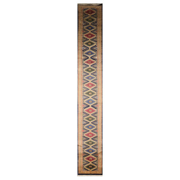 2'7''x19'7'' Hand Knotted Wool Bokhara Oriental Area Rug Navy, Tan