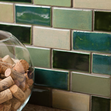 Shades of Green Blend Subway Tile Backsplash