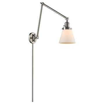 Small Cone 1-Light LED Swing Arm Light, Brushed Satin Nickel, Glass: White Cased