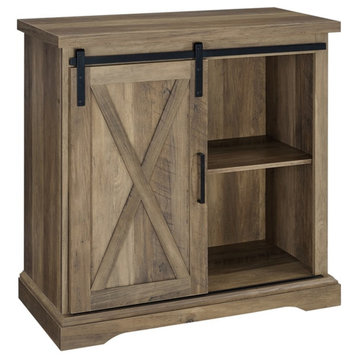 Pemberly Row 32" Farmhouse Sliding Barn Door Wood Accent Chest in Rustic Oak
