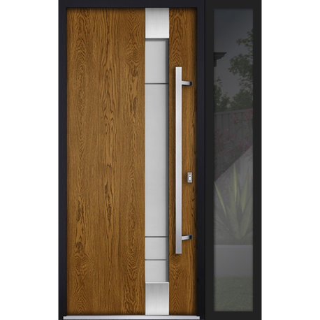 Exterior Prehung Steel Door Deux 1713 Natural Oak Side Black Window /